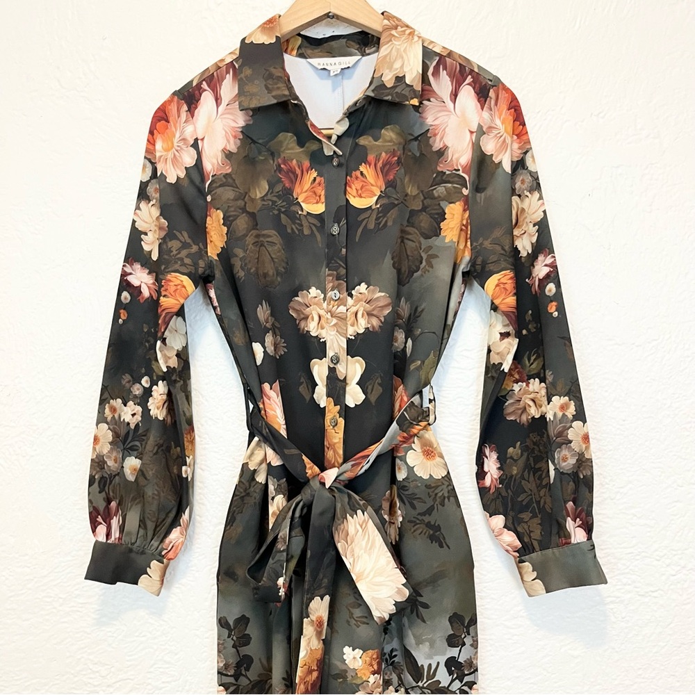 Anthropologie Ranna Gill Jumpsuit Floral Green Long Sleeve Wide Leg XS Boho - Picture 4 of 8